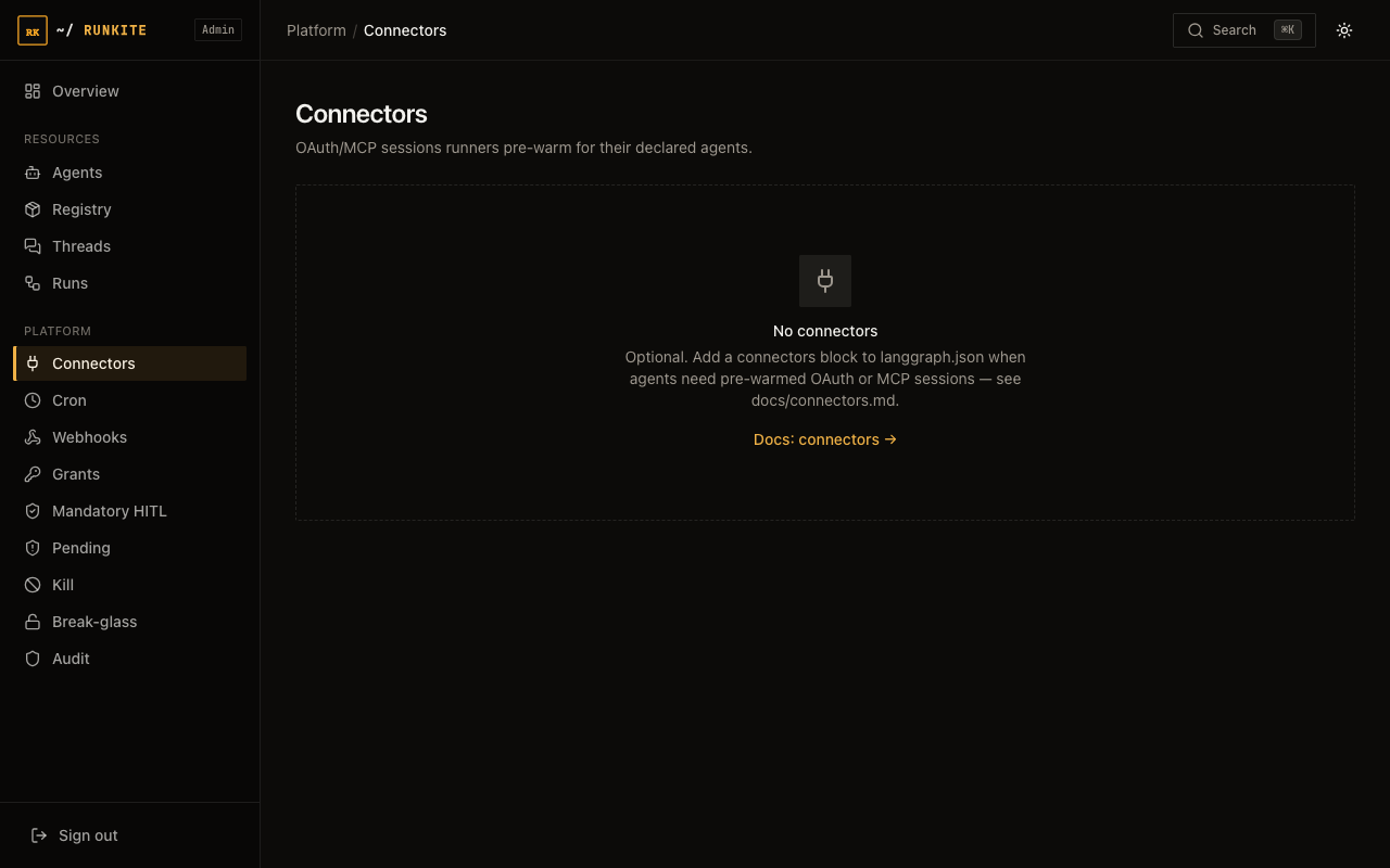 Runkite Admin Connectors