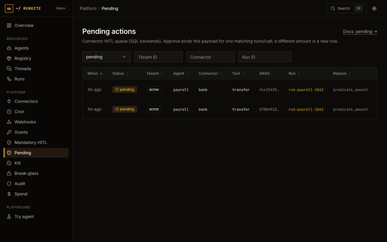 Runkite Admin Pending Actions