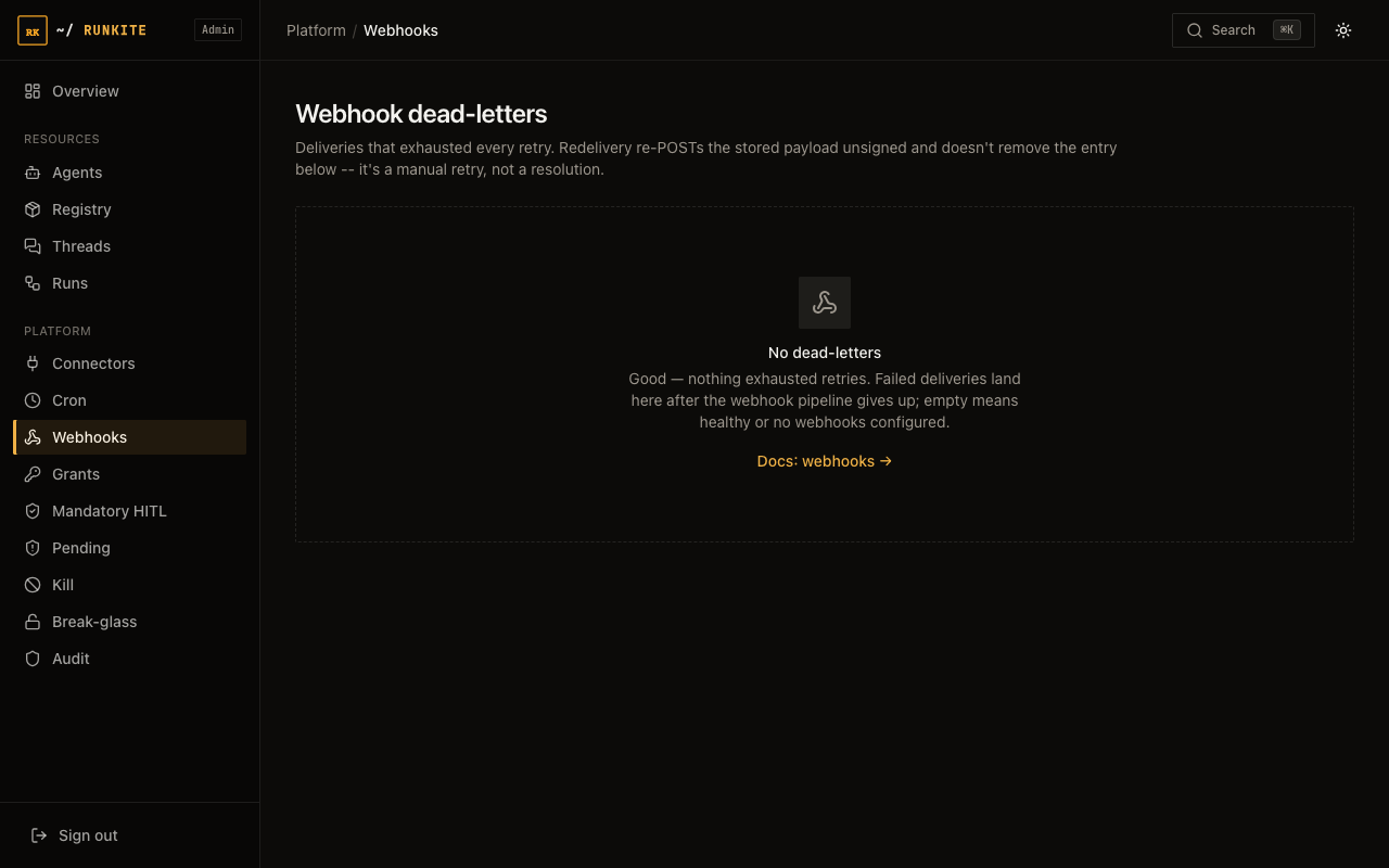 Runkite Admin Webhooks